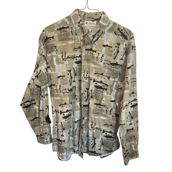 Columbia Sportswear XL Fishing L/S Button Shirt 100% Cotton Brook Trout Green - Picture 1 of 9
